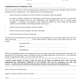 Form LIC 300E. Removal Confirmation - County - California