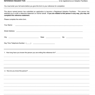 Form LIC 301A. Reference Request - Adoption Facilitator - California