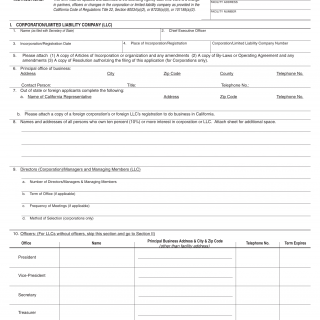 Form LIC 309. (PUBLIC) - Administrative Organization - California