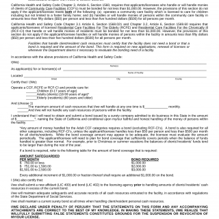 Form LIC 400. Affidavit Regarding Client/Resident Cash Resources - California