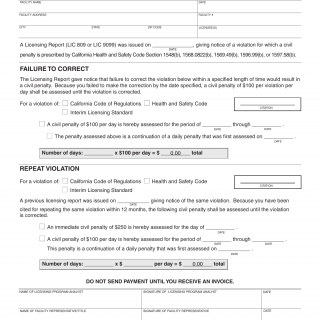 Form LIC 421FC. Civil Penalty Assessment - Failure To Correct And Repeat Violations - California