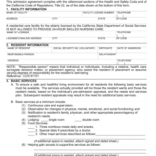 Form LIC 604A. Admission Agreement For Residential Care Facilities For The Elderly