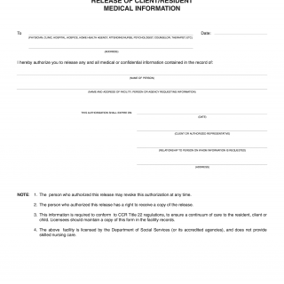 Form LIC 605A. Release Of Client/Resident Medical Information
