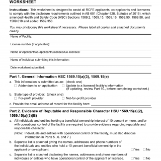 Form LIC 606. Residential Care Facility For The Elderly Disclosure Worksheet - California