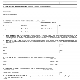 Form LIC 610A. Emergency Disaster Plan For Family Child Care Homes