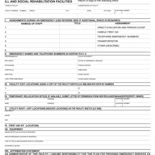 Form LIC 610D. Emergency Disaster Plan For Adult Day Programs, Adult Residential Facilities, Residential