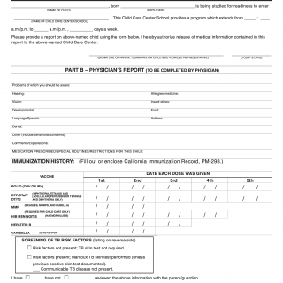 Form LIC 701. Physician's Report - Child Care Centers