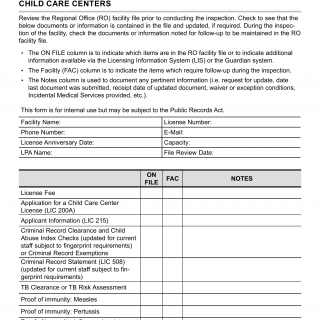Form LIC 9118. Facility Inspection Checklist Checklist Child Care Centers - California