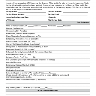 Form LIC 9119 CN. Facility Inspection Checklist Crisis Nurseries - California