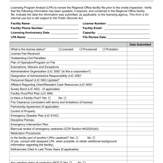 Form LIC 9119 EBSH. Facility Inspection Checklist Enhanced Behavioral Supports Homes - California