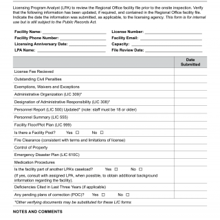 Form LIC 9119 YHPC. Facility Inspection Checklist Youth Homelessness Prevention Center - California