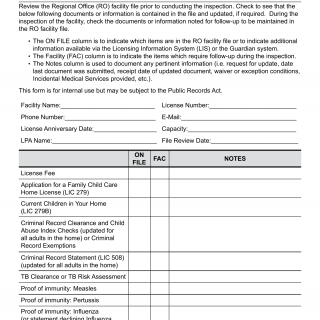 Form LIC 9121. Facility Visit Checklist Family Child Care - California
