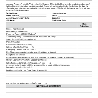 Form LIC 9122A. Facility Inspection Checklist Small Family Home - California