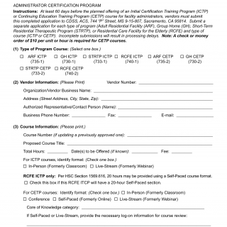 Form LIC 9140. Request For Course Approval - Administrator Certification Program - California