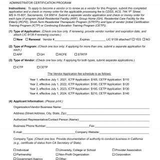Form LIC 9141. Vendor Application/Renewal - Administrator Certification Program - California