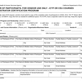 Form LIC 9142A. Roster of Participants - California
