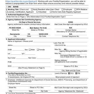 Form LIC 9163. Request Live Scan Service - Community Care Licensing - California