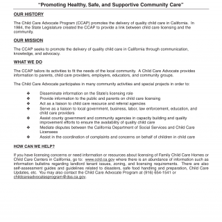 Form LIC 9223. Child Care Advocate Program - California