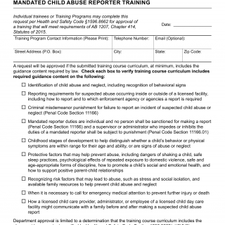 Form LIC 9226. Request For Training Approval: Mandated Child Abuse Reporter Training - California