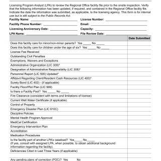 Form LIC 9235. Facility Inspection Checklist Short - Term Residential Therapeutic Program - California