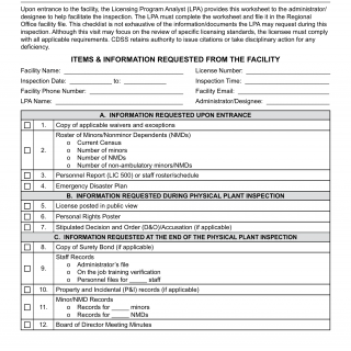 Form LIC 9238. Entrance Checklist Transitional Housing Placement Program - California