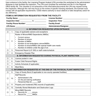 Form LIC 9239 TrSCF. Entrance Checklist - Transitional Shelter Care Facility - California