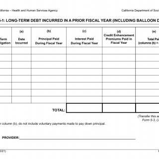 Form LIC 9265. Form 5-1: Long-Term Debt Incurred In A Prior Year (Including Balloon Debt) - California