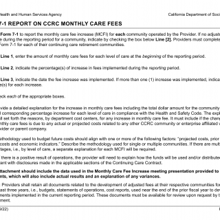 Form LIC 9270. Form 7-1: Report On CCRC Monthly Care Fees - California