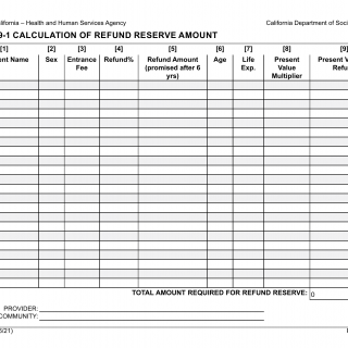 Form LIC 9271. Form 9-1: Calculation Of Refund Reserve Amount - California