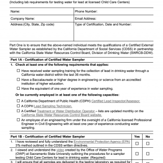 Form LIC 9275. External Water Sampler Self-Certification Form