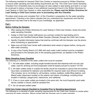 Form LIC 9276. Child Care Center Sampling Checklist Form - California