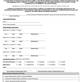 Form LOA-1. Letter of Authorization for Vehicle Transactions