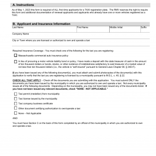 Mass RMV - Application Addendum For Taxi Registration | Forms - Docs - 2023