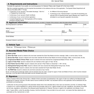 Mass RMV - Application for Awarded Medal Veterans' Plates for a Surviving Spouse