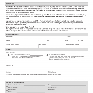 Mass RMV - Application For Dealer Reassignment Of Title (DRT-1) | Forms ...