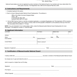 Mass RMV - Application For Massachusetts National Guard Plates