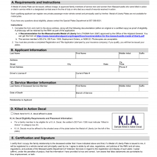 Mass RMV - Application For Medal Of Liberty Plates | Forms - Docs - 2023