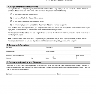 Mass RMV - Application for Registration Hold by a Member of the Military