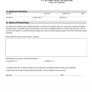 Mass RMV - Application for Temporary Placards for Holders of Disability Plates