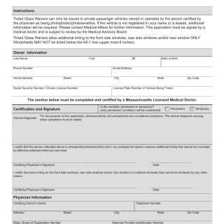 Mass RMV - Application for Tinted Glass Waiver