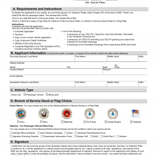 Mass RMV - Application for Veterans' Plates for a Surviving Spouse