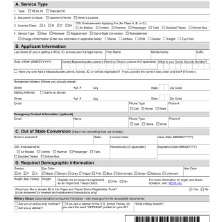 Mass RMV - CDL Application | Forms - Docs - 2023