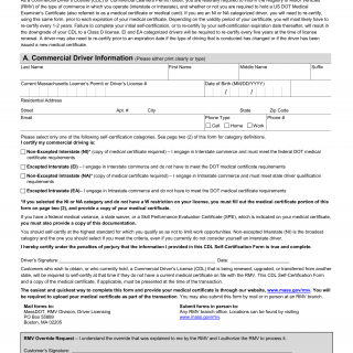 Mass RMV - CDL Self Certification Form