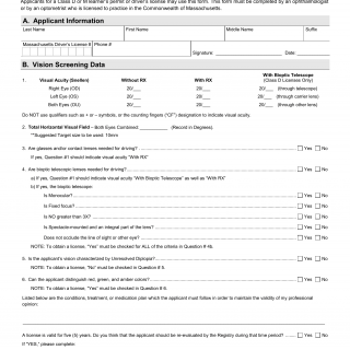 Mass RMV - Class D & M Vision Screening Certificate | Forms - Docs - 2023