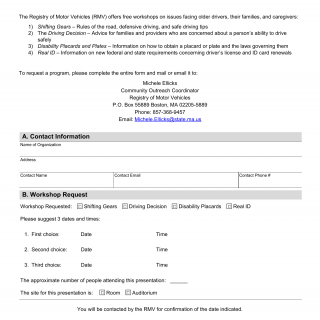 Mass RMV - Community Outreach Workshop Request Form