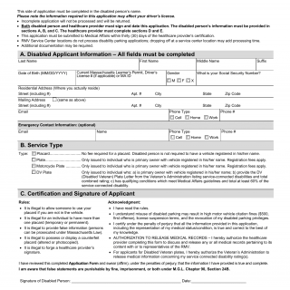 Mass RMV - Disabled Veterans' Plates | Forms - Docs - 2023