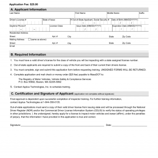 Mass RMV - Massachusetts Vehicle Check Inspector License