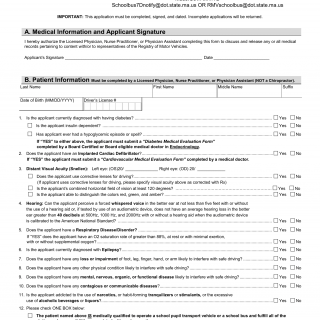 Mass RMV Medical Form for a School Pupil (7D) Driver Certificate or a