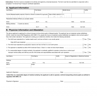 Mass RMV - School Bus and School Pupil Transport (7D) Operator Cardiovascular Medical Evaluation Form