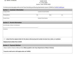Form MCD-1751A. Weight Tolerance Sticker Replacement - Texas